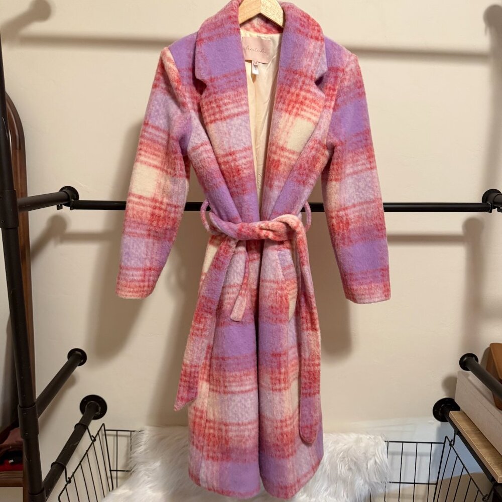 Anthropologie Hutch Pink & Purple Plaid Tie-Waist Coat Medium - Picture 6 of 16